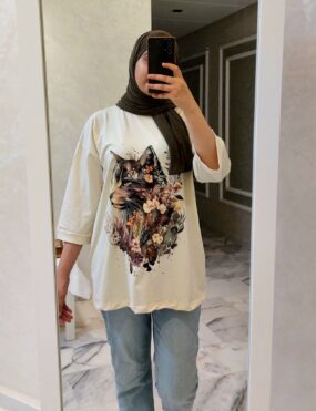 T-shirt Oversize Femme – Blanc cassé en Jersey Premium