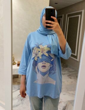 T-shirt Oversize Femme – Azur clair en Jersey Premium